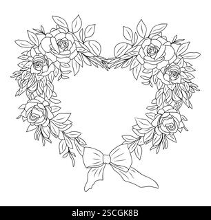 Blumenkranzrahmen Herzform mit Rosenblüten Stock Vektor