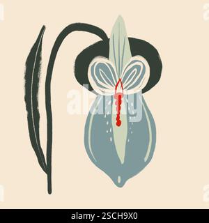 Dieses Bild zeigt eine künstlerische Illustration einer stilisierten Blume, die durch kräftige Linien und leuchtende, kontrastierende Farben gekennzeichnet ist Stockfoto