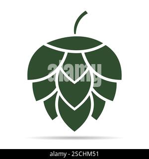 Hopfensymbol Bier Schatten Kegel Blatt Zeichen, Pub Kräuter Design, Natur Samen Vektor Illustration. Stock Vektor