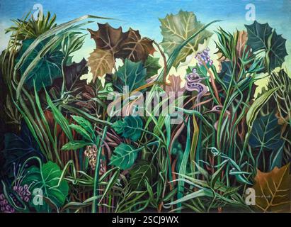 MAX ERNST, (1891–1976) Titel: Jardain peuple de chimeres, Garten mit Chimären,. Öl auf Leinwand, 1936 Stockfoto