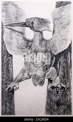 MAX ERNST, (1891-1976) Titel: L'Origin de la Pendule, der Origen der Uhr, Illustration 26 aus der Reihe Naturgeschichte, Fotogravur, 1926, Stockfoto