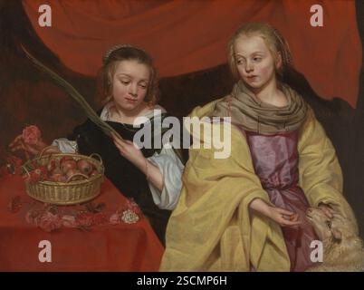 Zwei Mädchen als Saint Agnes und Saint Dorothy. Stockfoto