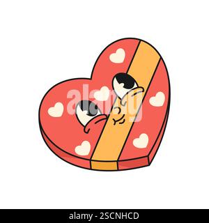 Herzgeschenk mit Gesichtsausdruck. Retro-Symbol des Valentinstages oder romantisches Weihnachtsgeschenk mit Schleife. Liebe und romantische Überraschung. Geschenkverpackung. Stock Vektor