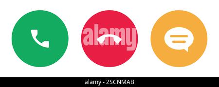 Symbolsatz für Anruf empfangen, Anruf ablehnen und Textmassage. Weißer Hintergrund. Vektorabbildung. Stock Vektor