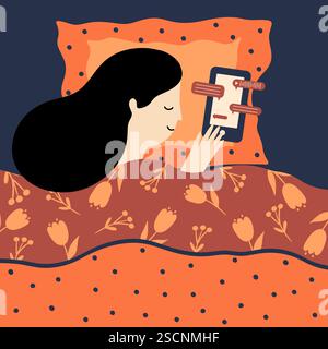 Eine junge Frau schläft im Bett Stock Vektor