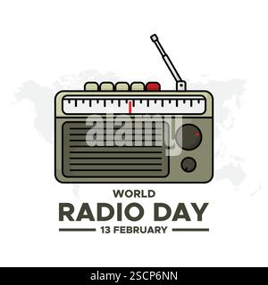 World Radio Day. 13. Februar. Symbol Turmsignal. Poster- oder Bannerdesign des Radio Day. Vektorillustration für flache Designs. Stock Vektor