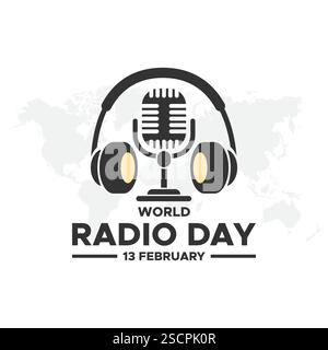 World Radio Day. 13. Februar. Symbol Turmsignal. Poster- oder Bannerdesign des Radio Day. Vektorillustration für flache Designs. Stock Vektor