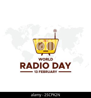 World Radio Day. 13. Februar. Symbol Turmsignal. Poster- oder Bannerdesign des Radio Day. Vektorillustration für flache Designs. Stock Vektor