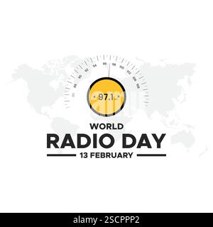 World Radio Day. 13. Februar. Symbol Turmsignal. Poster- oder Bannerdesign des Radio Day. Vektorillustration für flache Designs. Stock Vektor