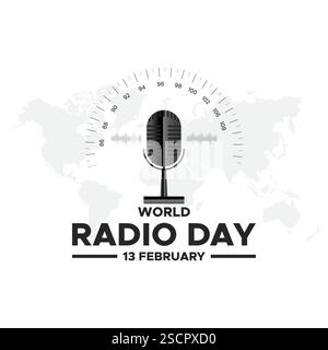 World Radio Day. 13. Februar. Symbol Turmsignal. Poster- oder Bannerdesign des Radio Day. Vektorillustration für flache Designs. Stock Vektor