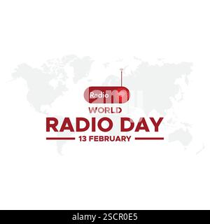 World Radio Day. 13. Februar. Symbol Turmsignal. Poster- oder Bannerdesign des Radio Day. Vektorillustration für flache Designs. Stock Vektor