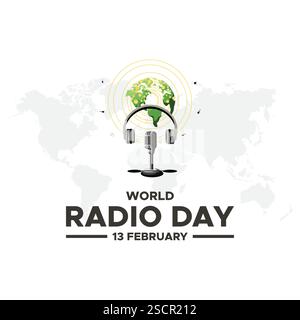 World Radio Day. 13. Februar. Symbol Turmsignal. Poster- oder Bannerdesign des Radio Day. Vektorillustration für flache Designs. Stock Vektor