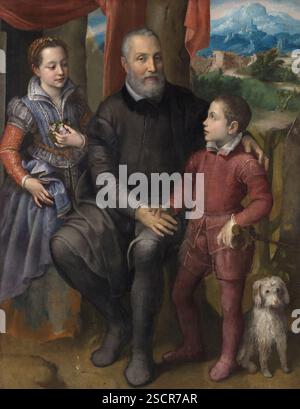 Porträtgruppe mit Vater Amilcare Anguissola des Künstlers’und ihren Geschwistern Minerva und Astrubale, c1559. Stockfoto
