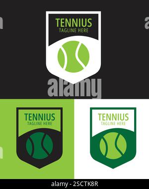 Tennis Ball Logo Konzept mit Schild, Tennis Club Logo, Tennis Sport Logo Design Stock Vektor