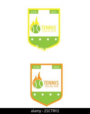 Tennis Ball Logo Konzept mit Schild, Tennis Club Logo, Tennis Sport Logo Design Stock Vektor