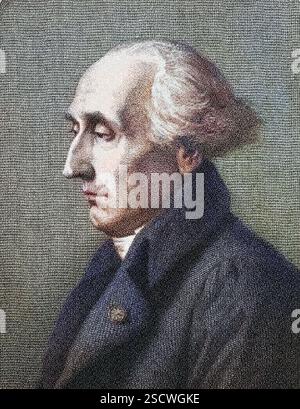 Joseph-Louis Lagrange (1736-1813), auch bekannt als Giuseppe Luigi Lagrangia, italienisch-französischer Mathematiker und Astronom, der bedeutende Beiträge auf den Gebieten der Analyse, Zahlentheorie und sowohl der klassischen als auch der Himmelsmechanik leistete. Stich von Achille-Louis Martinet, 1868. Stockfoto