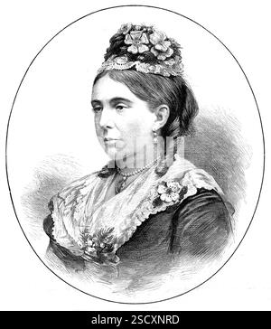Ihre Gnade, die Herzogin von Marlborough, 1880. Gravur von einem Foto von Mr. Kanzler. "Die Frau des Lord Leutnant of Ireland erfüllt eine politische, aber auch soziale, humane und christliche Pflicht, indem sie, wie sie es getan hat, mit ihrem Vorschlag einer öffentlichen Unterschrift zur Linderung der bestehenden irischen Notlage die Führung übernimmt. Ihre Gnade... hat sich längst sowohl in Irland als auch in England den Ruf einer wohlwollenden und gütigen Dame verdient. Sie ist außerdem eine Ire, die als Lady Frances Anne Emily Vane geboren wurde. Sie heiratete am 12. Juli 1843 den Marquis von Blandfor Stockfoto