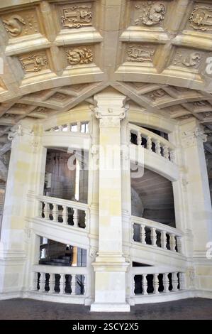 Doppelspiraltreppe, innen, Château de Chambord, Frankreich, Europa, UNESCO-Weltkulturerbe Stockfoto