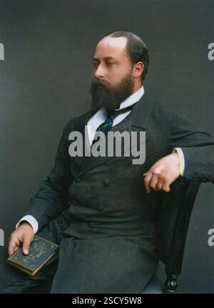 HRH der Prinz von Wales, 1876. Der älteste Sohn von Königin Victoria und der zukünftige König Eduard VII. Frontispiece aus „Men of Mark: A Gallery of zeitgenössische Porträts von Männern, die im Senat, in der Kirche, in Wissenschaft, Literatur und Kunst, in der Armee, marine, Recht, Medizin usw. Fotografiert aus dem Leben von Lock und Whitfield, mit kurzen biografischen Notizen von Thompson Cooper. (London, 1876-1883). (Farbiger Schwarzweiß-Druck). Stockfoto