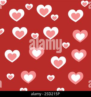 Nahtloses weißes Herzmuster auf rotem Hintergrund für Valentinstag Stock Vektor