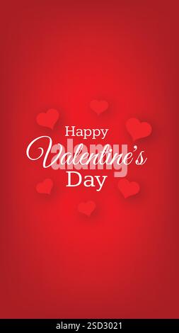 Happy Valentines Day Hintergrund. Rotes Grußgeschichten-Banner mit Text und Herzen. Vektorabbildung. Stock Vektor