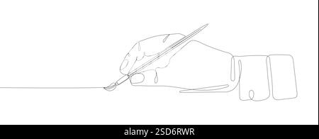 Durchgehende einzeilige Zeichnung eines Handpinsels, Strichkunst Stock Vektor