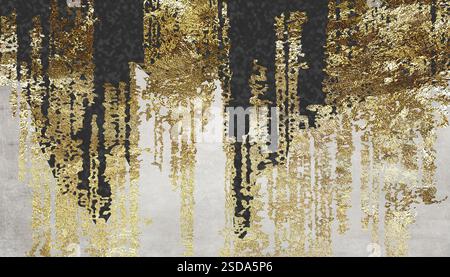 Kunstharzgeode und abstrakte Kunst, funktionelle Kunst, Aquarellgeodenmalerei. goldener, schwarzer und grauer Hintergrund. 3D abstrakte Marmor moderne Tapete für wa Stockfoto