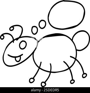 Eine Cartoon-Ameise mit einer leeren Sprechblase, Linienart. Verspielt und fantasievoll, perfekt für Insektenmotive, Projekte für Kinder oder Bildungseinrichtungen Stock Vektor