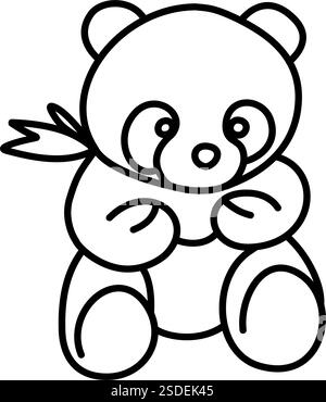 Ein niedlicher Karikatur-Pandabär sitzt im Line Art Stil. Niedlich und kuschelig, perfekt für Tiermotive und Projekte für Kinder Stock Vektor
