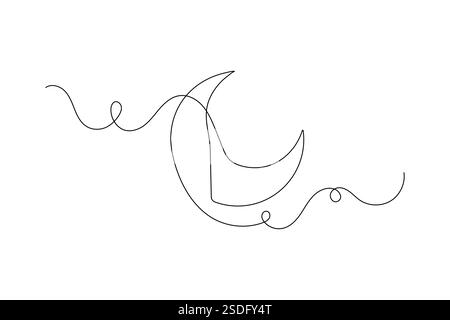 Durchgehende einzeilige Zeichnung des Mondes und isolierte Vektorgrafik im minimalistischen Stil Stock Vektor