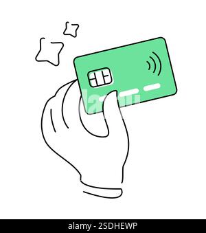 Kontaktloses digitales Bezahlen und Finanztransaktionen. Kreditkarte in Hand. Geld, Banksymbol Stock Vektor