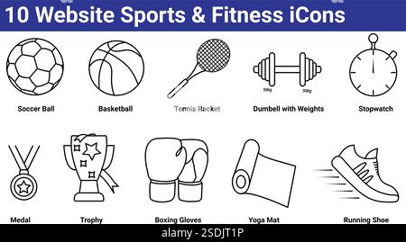 10 Symbole für Sport und Fitness auf der Website Stock Vektor