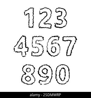 Handgezeichnete Zahlen. Moderne Großbuchstaben und Schriftart. Schwarze Symbole auf weißem Hintergrund. Vektorabbildung. Stock Vektor