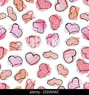 Nahtloses Muster mit roten handgezeichneten Herzen. Vektorabbildung Stock Vektor
