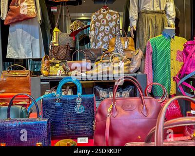 Paris, Frankreich, Nahaufnahme, Schaufensterpräsentation im Geschäft, gebrauchte Accessoires für Mode, im Angebot, Boutique 'Didier Ludot » Dior, (Palais Royale) Stockfoto