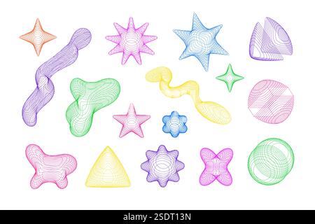 Farbenfrohe abstrakte 3D-Drahtmodellformen mit chaotischen Linien Stock Vektor