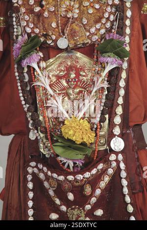Gondhali aus Sholapur District, Nahaufnahme des roten Kleides, Maharashtra, Indien, Asien Stockfoto