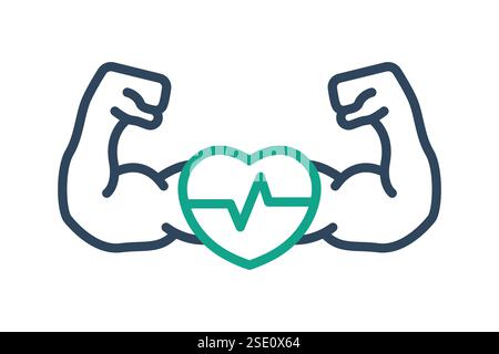 Symbol für Ausdauer. Liniensymbolstil. Armmuskeln mit Herz mit. Symbol für Fitnessstudio und Fitness. Vektor-Illustration für Gym-Elemente Stock Vektor