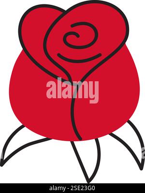 Rote Rose Doodle-Art Hand gezeichnet trendy flache Stil Liebe isolierte Icon romantisches Symbol der Liebe für Web Grafik Design Poster Tattoo Valentinstag Grußkarte Linie Kunst Vektor Illustration Stock Vektor