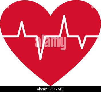 Herzschlaglinie im Herzen Symbol. Pulse Rate Konzept Doodle Stil Hand gezeichnet trendy flache Stil Liebe isolierte Icon romantisches Symbol der Liebe für Tag Grußkarte Linie Kunst Vektor Illustration Stock Vektor