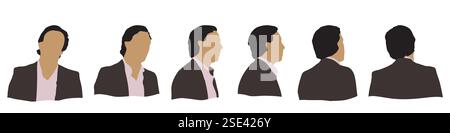 Konzeptueller menschlicher Kopf isoliert auf weißem Hintergrund als abstrakter Avatar als Set oder Sammelbanner für Social Design Konzept. Menschliche Nahaufnahme anonym Stock Vektor