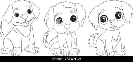 Malbuch, Hunde, Welpen auf weißem Hintergrund, Vektor Stock Vektor