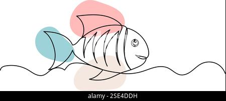 Fischskizze, eine durchgehende Linienzeichnung Stock Vektor