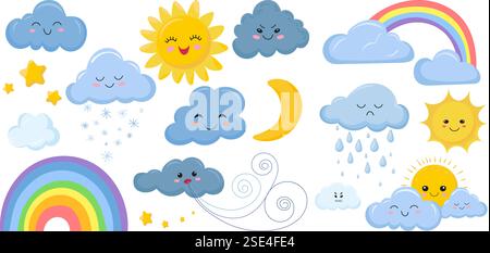 Set von Wetterzeichen im Doodle-Stil isolierter Vektor Stock Vektor