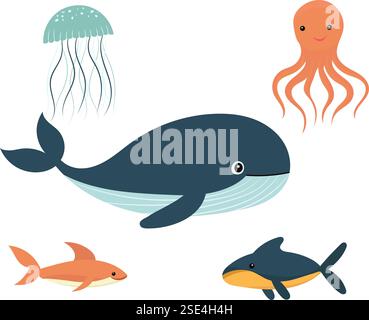 Whale Cartoon in flachem Stil isolierter Vektor Stock Vektor