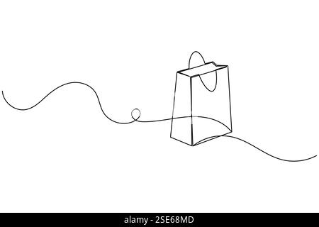 Einkaufstasche Einzeilenzeichnung und minimalistischer Stil isolieren Umrissvektor-Illustration Stock Vektor