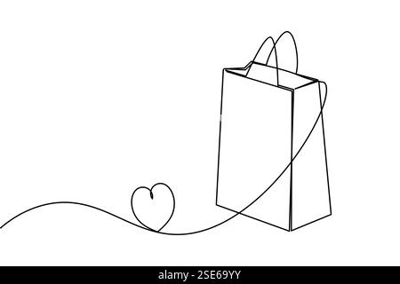 Einkaufstasche Einzeilenzeichnung und minimalistischer Stil isolieren Umrissvektor-Illustration Stock Vektor