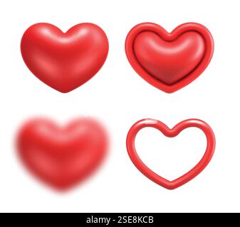 3D rote Herzen realistische Vektorsymbole Stock Vektor