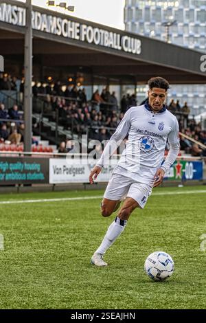 Amsterdam, Niederlande. Februar 2025. AMSTERDAM 08-02-2025, Sportpark Goed Genoeg, Tweede Divisie Football, Betnation League Saison 2024/ 2025 AFC - Koninklijke HFC Spieler Koninklijke HFC Rano Burger Credit: Pro Shots/Alamy Live News Stockfoto