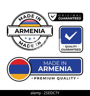 Badge Bundle Made in Armenia Label Icon Emblem isoliert auf weißem Hintergrund. Vektorabbildung Stock Vektor